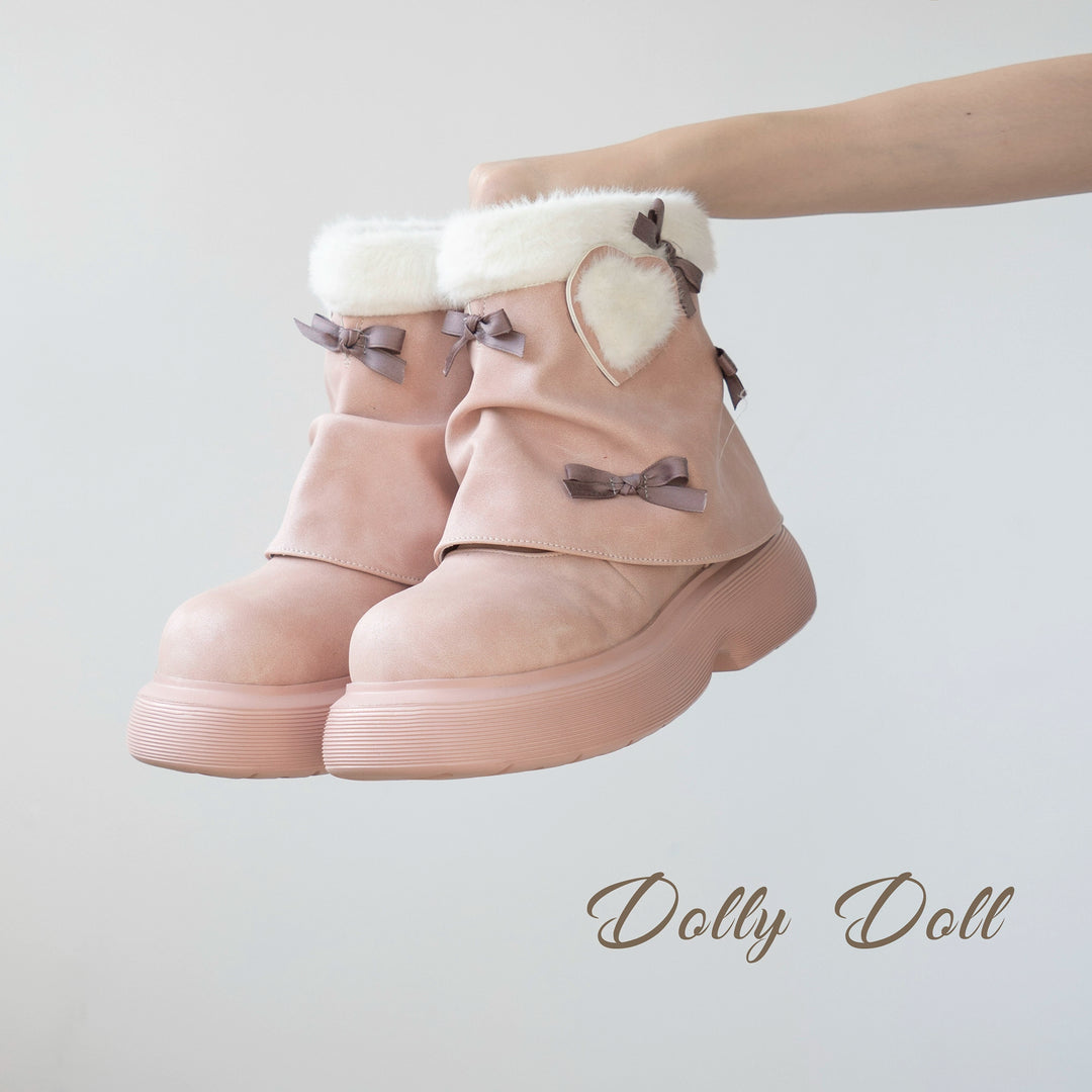 Dolly Doll~Ponyo~Winter Casual Lolita Boots Bow Thick Sole Shoes   