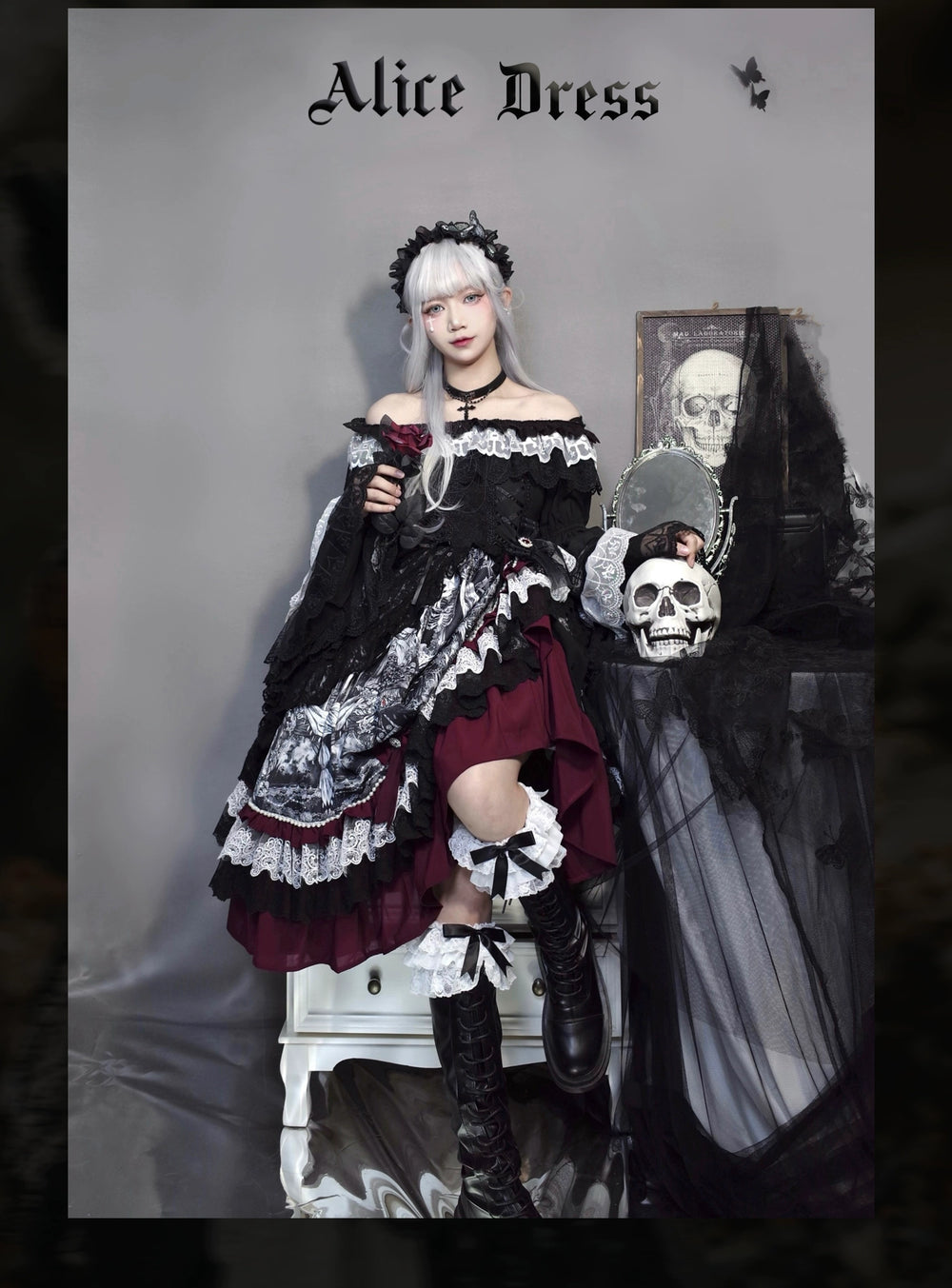 Alice in Wonderland~Undead Rider~Gothic Lolita OP Dress Winter Princess Sleeve Dress   