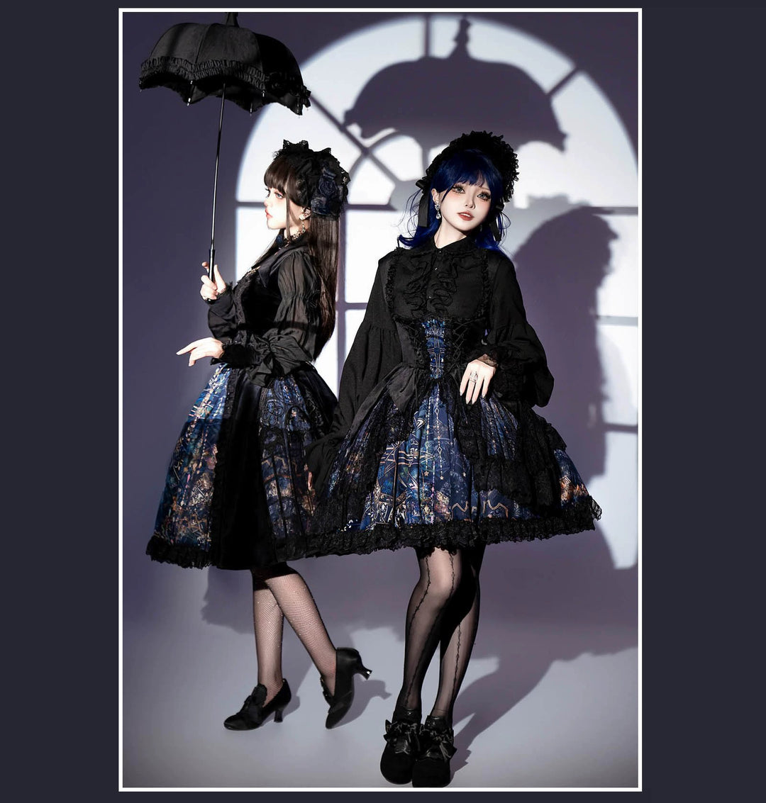 SUSIN~Night Traveler~Classic and Elegant Gothic Dress with Colorful Window Prints   