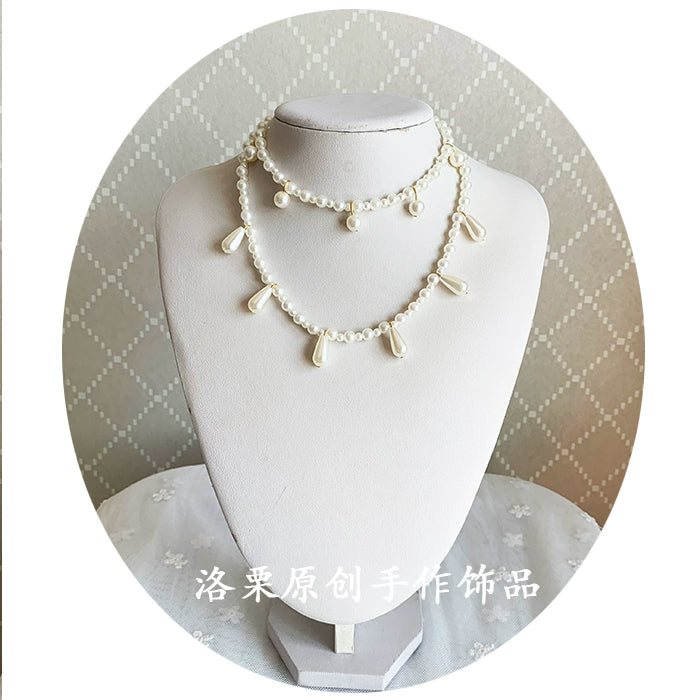 Luo Li~Wedding Lolita Necklace Multi-layer Pearl Pendant   