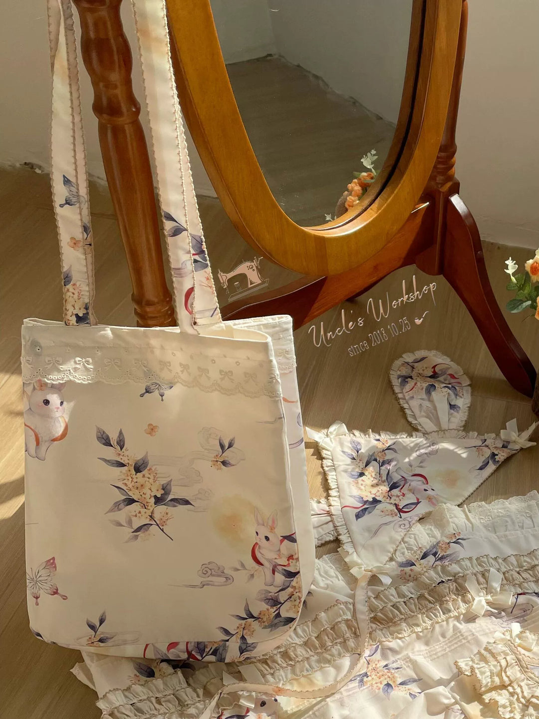 Uncle Wall Original~Bay Rabbit's Tale~Sweet Lolita OP Dress Floral Print S Single-shoulder bag 