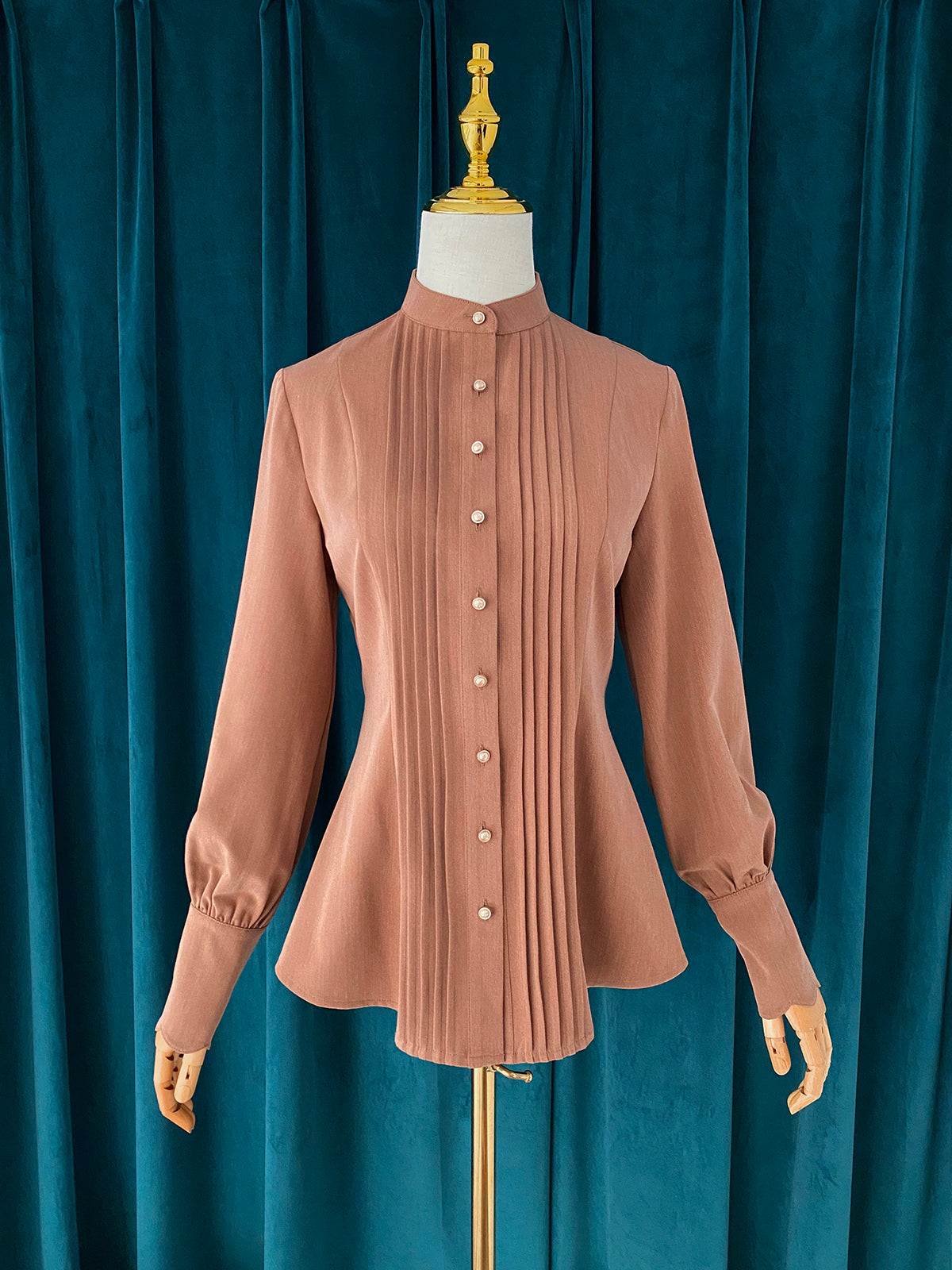Little Dipper - Elegant Lolita Mutton Sleeve Stand Collar Blouse Light Coffee Color S
