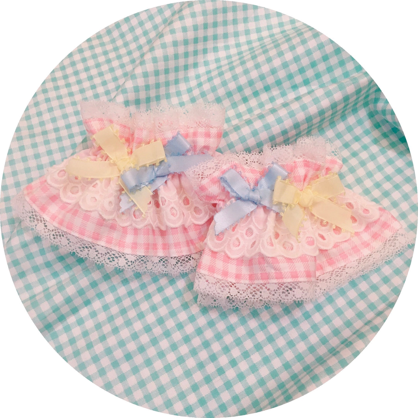 Fluff Mollie~Sweet Lolita Plaid Lace Cuffs   