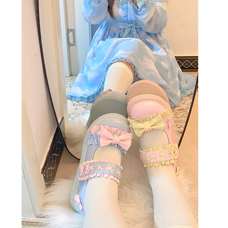 Fairy Godmother~Cute Lolita Shoes Bow Candy-Colored Lolita Flat Shoes   