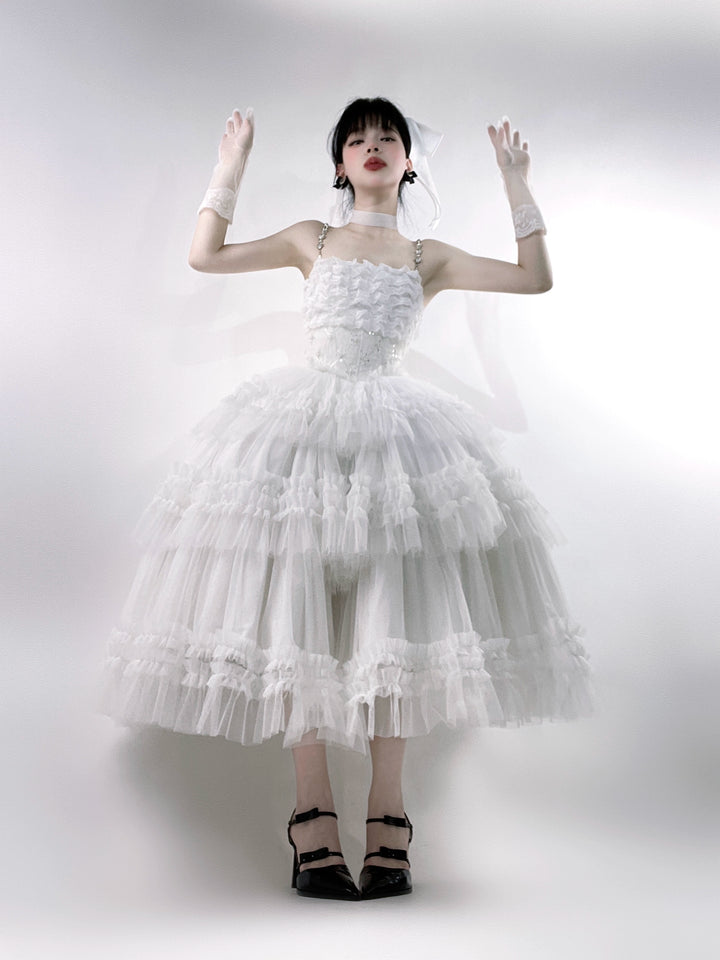 Sara Bell~Hailey~Elegant Lolita JSK Dress with Large Tiered Voile Hem