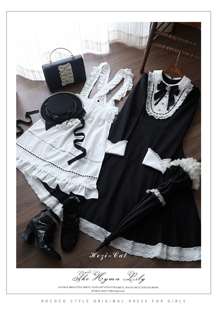 Hezi's Cat Haven~Black Cat Butler~Maid Lolita OP Dress Elegant Black and White Dress 40552:664706