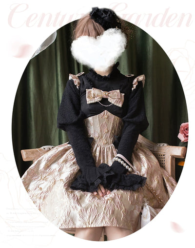 Urtto~Century Garden~Elegant Lolita Blouse Fleece Lined Black Shirt   