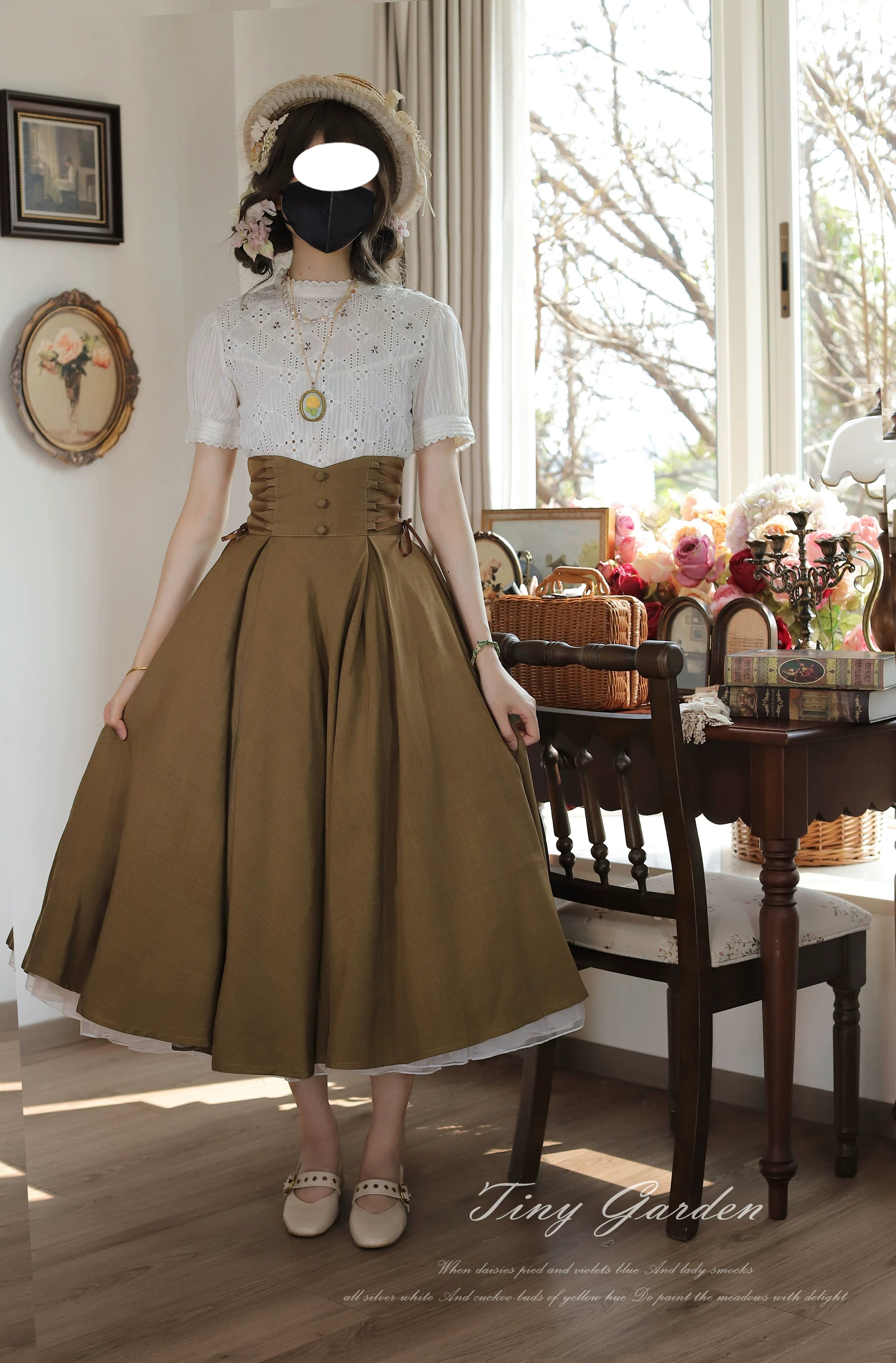 Morning Mist and Letter - Classic Lolita A-Line Skirt, High-Waist Fit Brown SK Only S