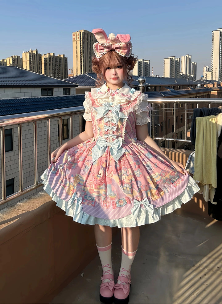 Star Fantasy~Rainbow Buffet Bunny~Candy-Like Kawaii Lolita Dress Suit with Plus Size Shirt