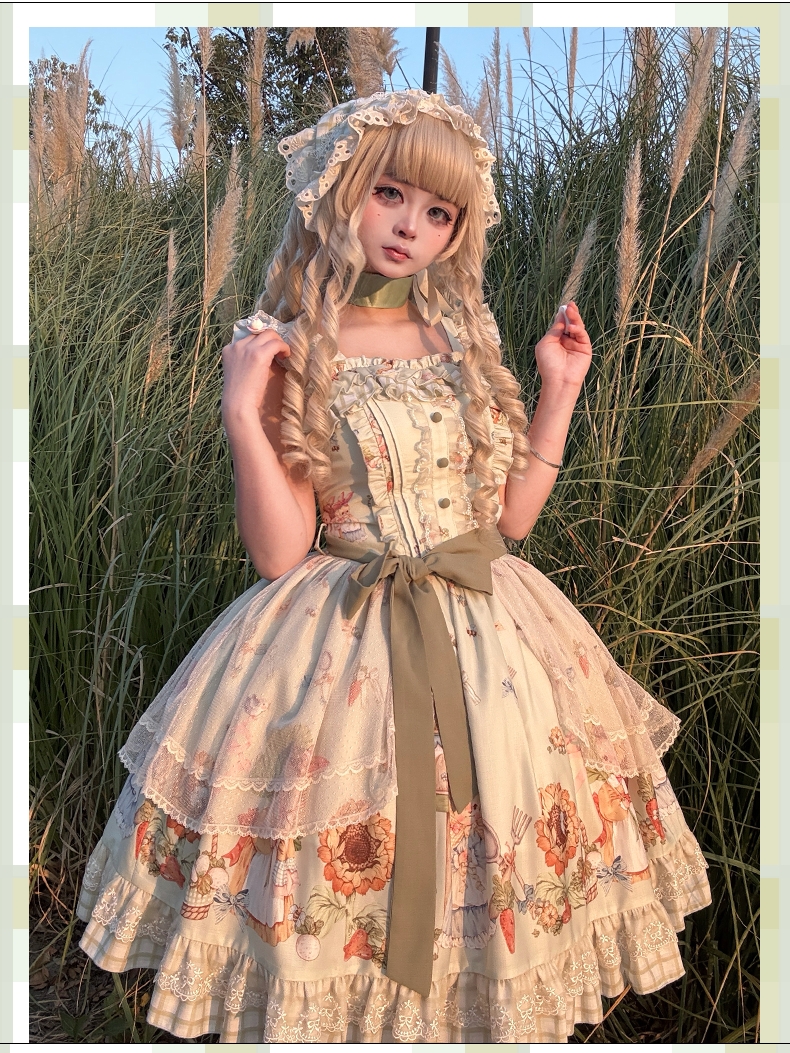 Bunny Harvest Season - Country Lolita Peter Pan Collar OP, Bunny Print JSK 44533:811834