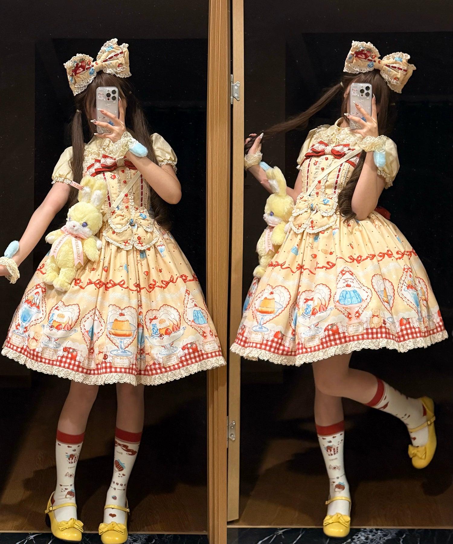DreamWhale - Showa Dessert Showcase - Kawaii Lolita Dress Suit Pudding-Inspired JSK/Salopette