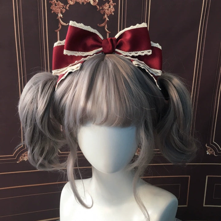 Qingyi Handmade~Sweet Lolita KC Multicolor Bow Lolita Headwear Dark wine red with off-white lace  