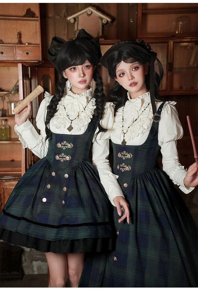 With PUJI - Berlin Souvenir - Plaid Preppy Style Lolita Bust Supporting JSK Outfit 43928:789902