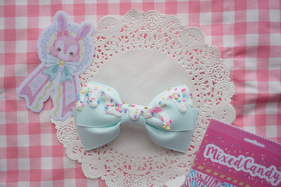 Cat Tea Party~Handmade Sweet Lolita Bow Hair Clip Cute Imitation Cream Cake Light blue  