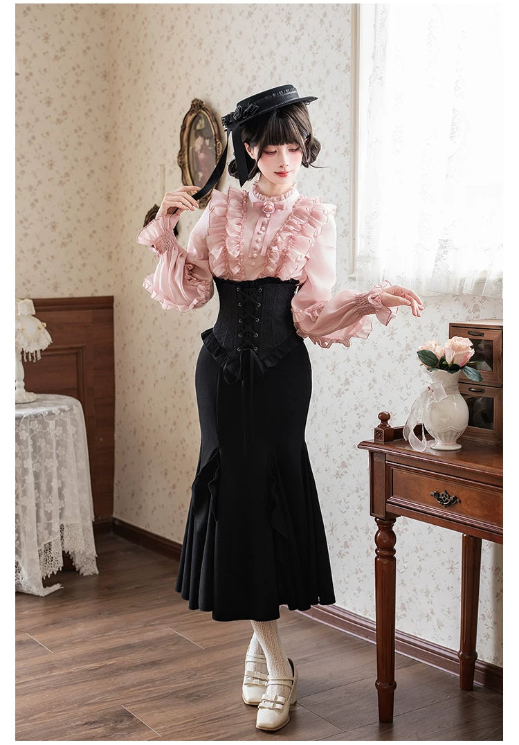 Blake - Boning Gothic Lolita Mermaid Skirt, Lifted-hem SK