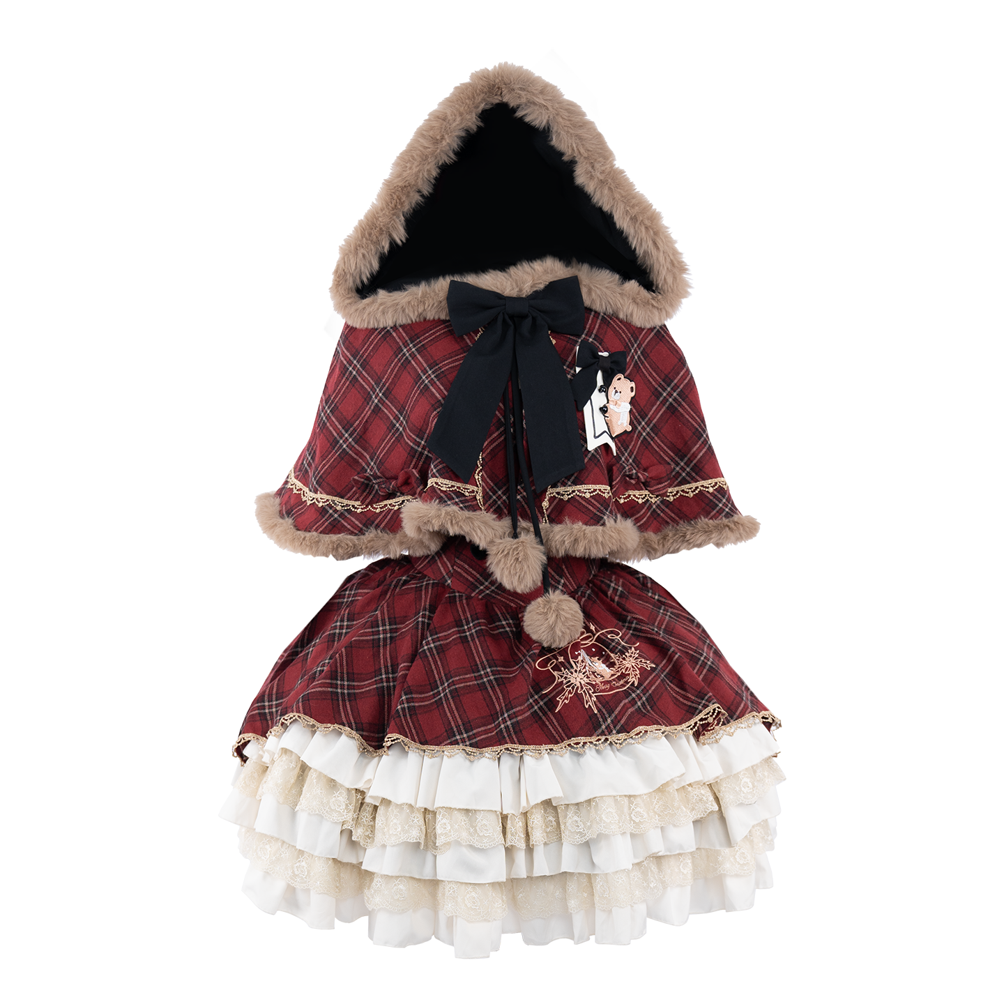 OCELOT - Kurikuma Cocoa - Christmas Plaid Lolita JSK, Hooded Cape (2XL L M S XL) 44202:799738