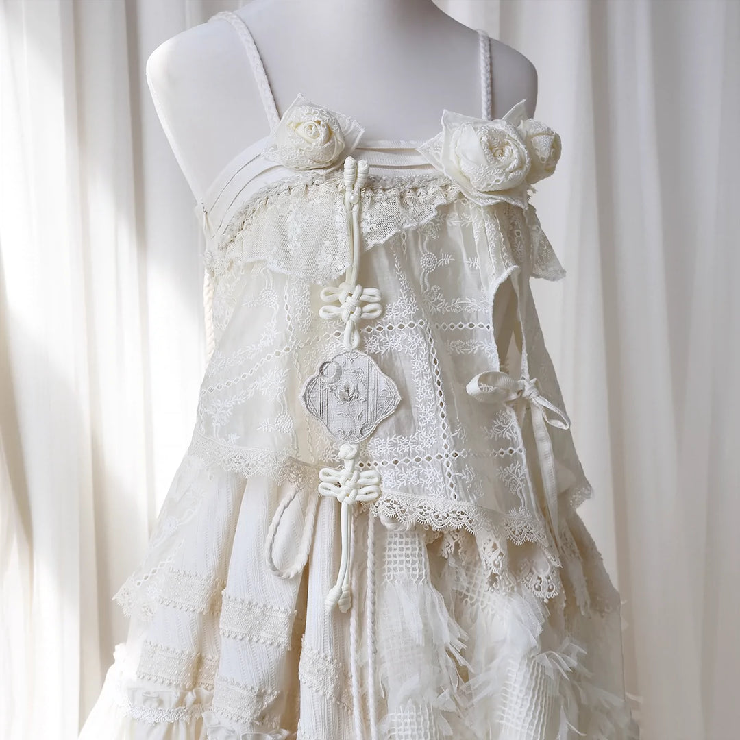 Cornfield Lolita~Moonlit Gardenia~Elegant Wabi-sabi Style Lolita JSK dress Irregular Hem Dress   