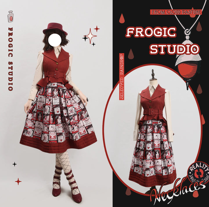 (BFM)Frogic Studio~Magic Pharmacy~Vintage Lolita Vest Retro High-Waisted Lolita Vest S Red 