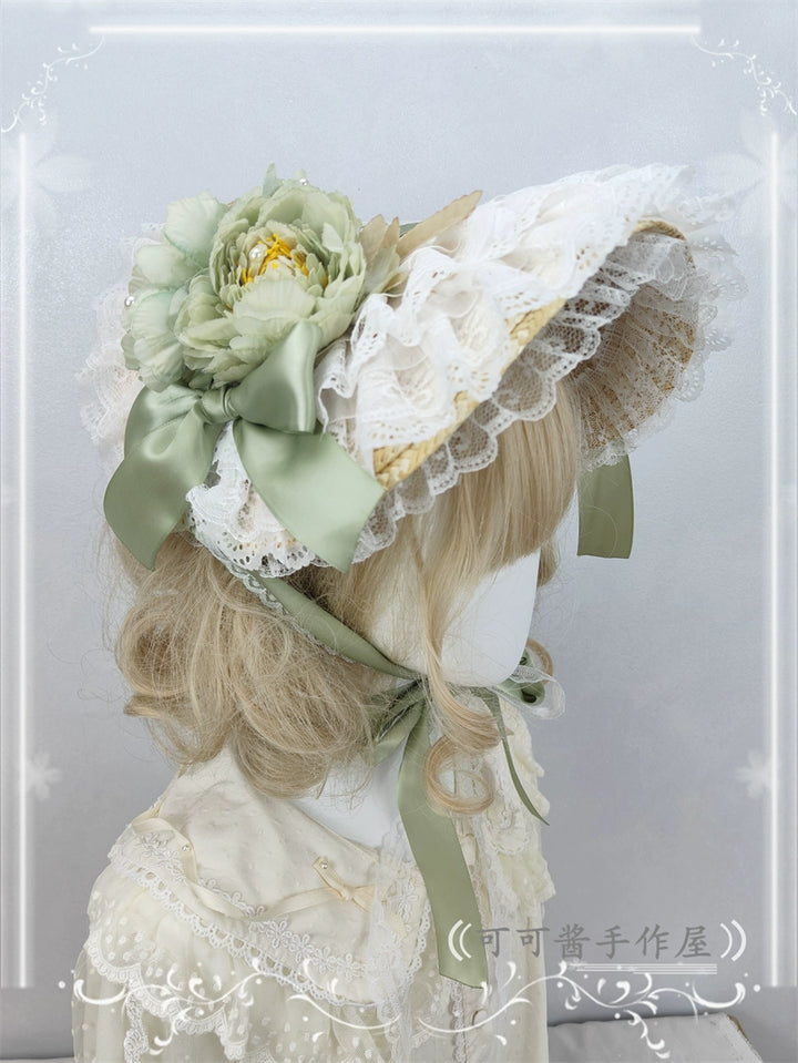Cocoa Jam~Country Lolita Bonnet Lace Flower Flat Cap Multicolors Customized 36112:524678