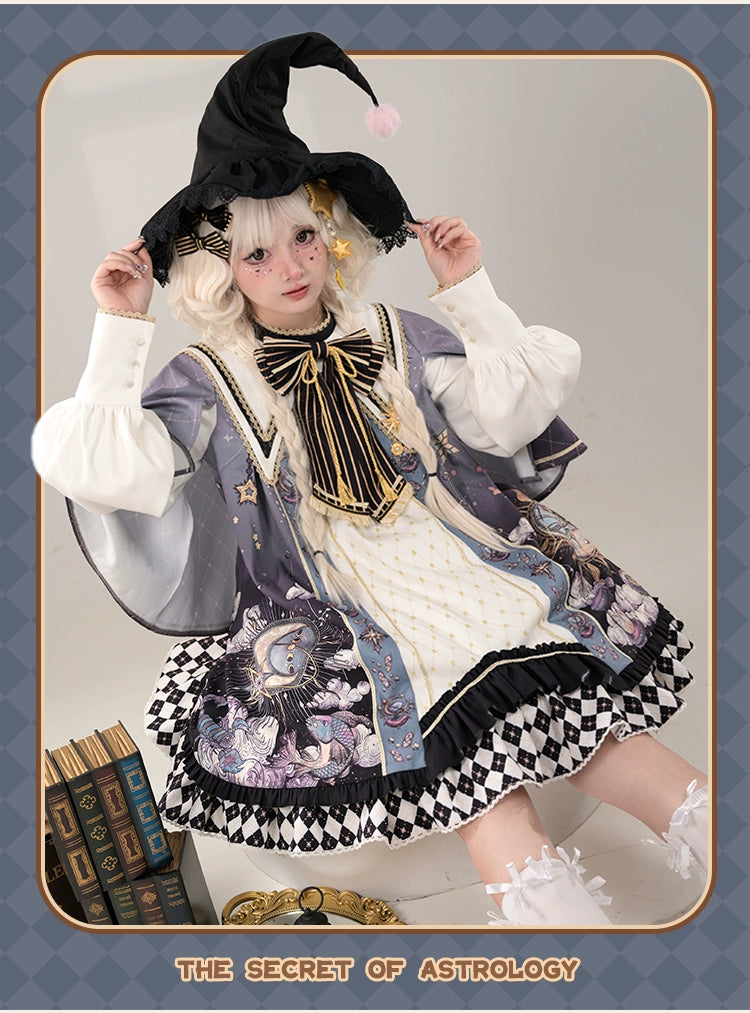 Honey Machine~The Secret Of Astrology~Kawaii Casual Lolita Printed OP Dress Long Sleeve   