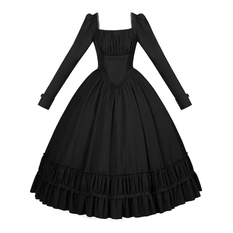Audrey's Reply - Classic Lolita Square Neck OP, Detachable Embroidered Collar Long OP Only S