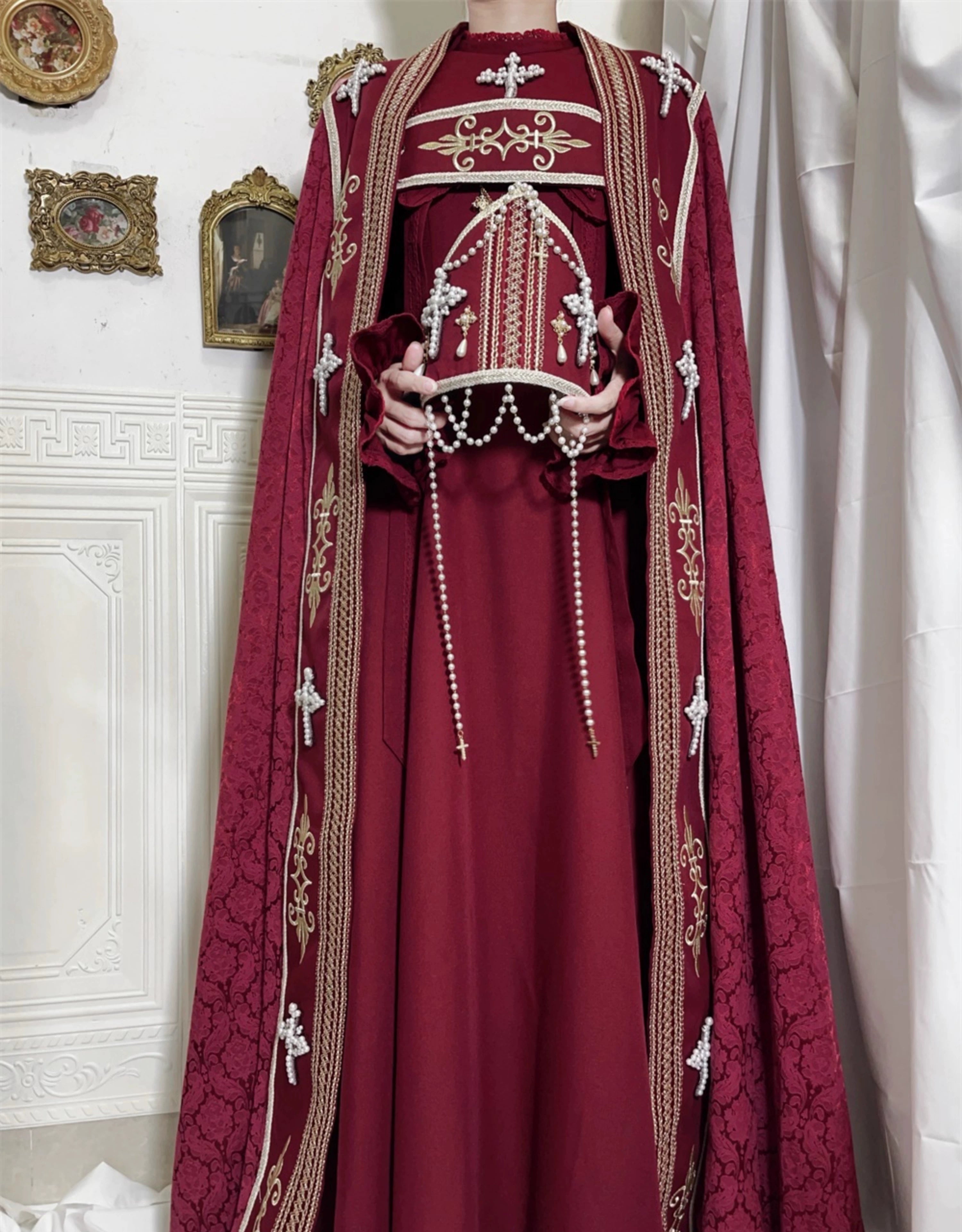 LeMiroir - Moonlit Prayer - Long Nun Lolita Bishop Cape, Cross Details