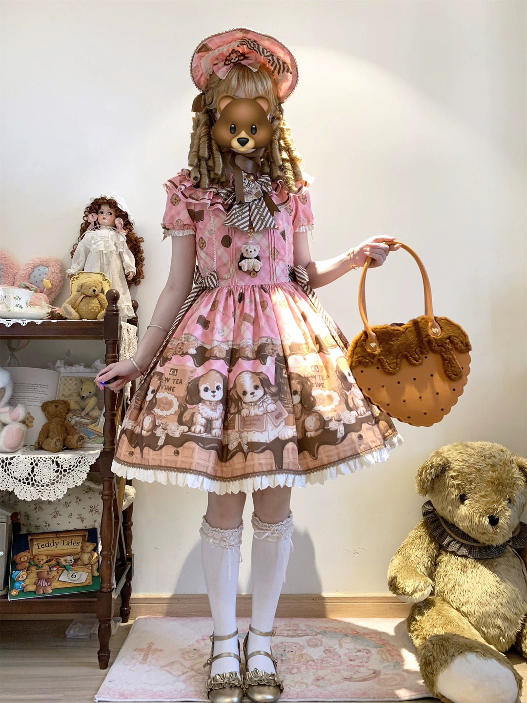 Babyblue~Dog Bakery~Old School Lolita OP Dress Sweet Dress with Accessories