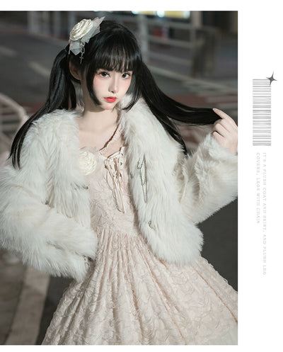 Urtto~Snow Song~Winter Lolita Coat Faux Fur Warm Plush Set   