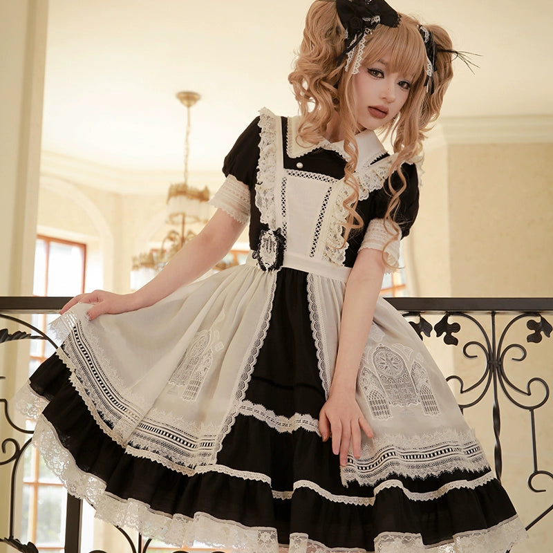 Mademoiselle Pearl~Winter Evening Prayer~Gothic Lolita Jumper Dress Embroidered Candlestick OP Dress XS Embroidered Open-front Apron(free size) 