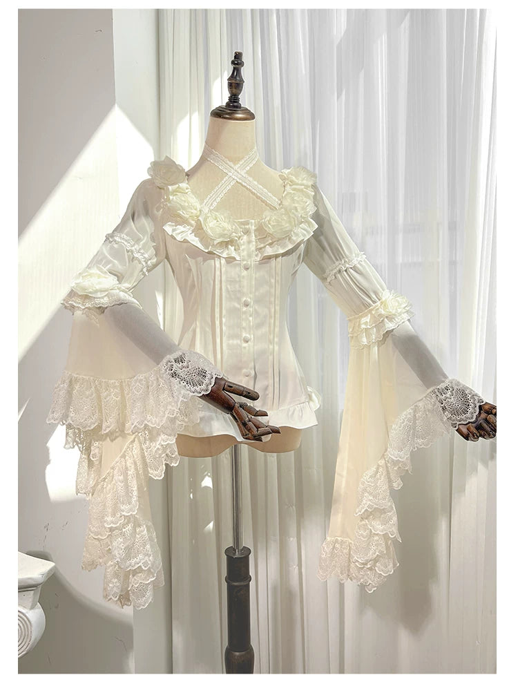 Linglong Porcelain - Classic Lolita Halter Neck Blouse, Detachable Shawl 44878:824709