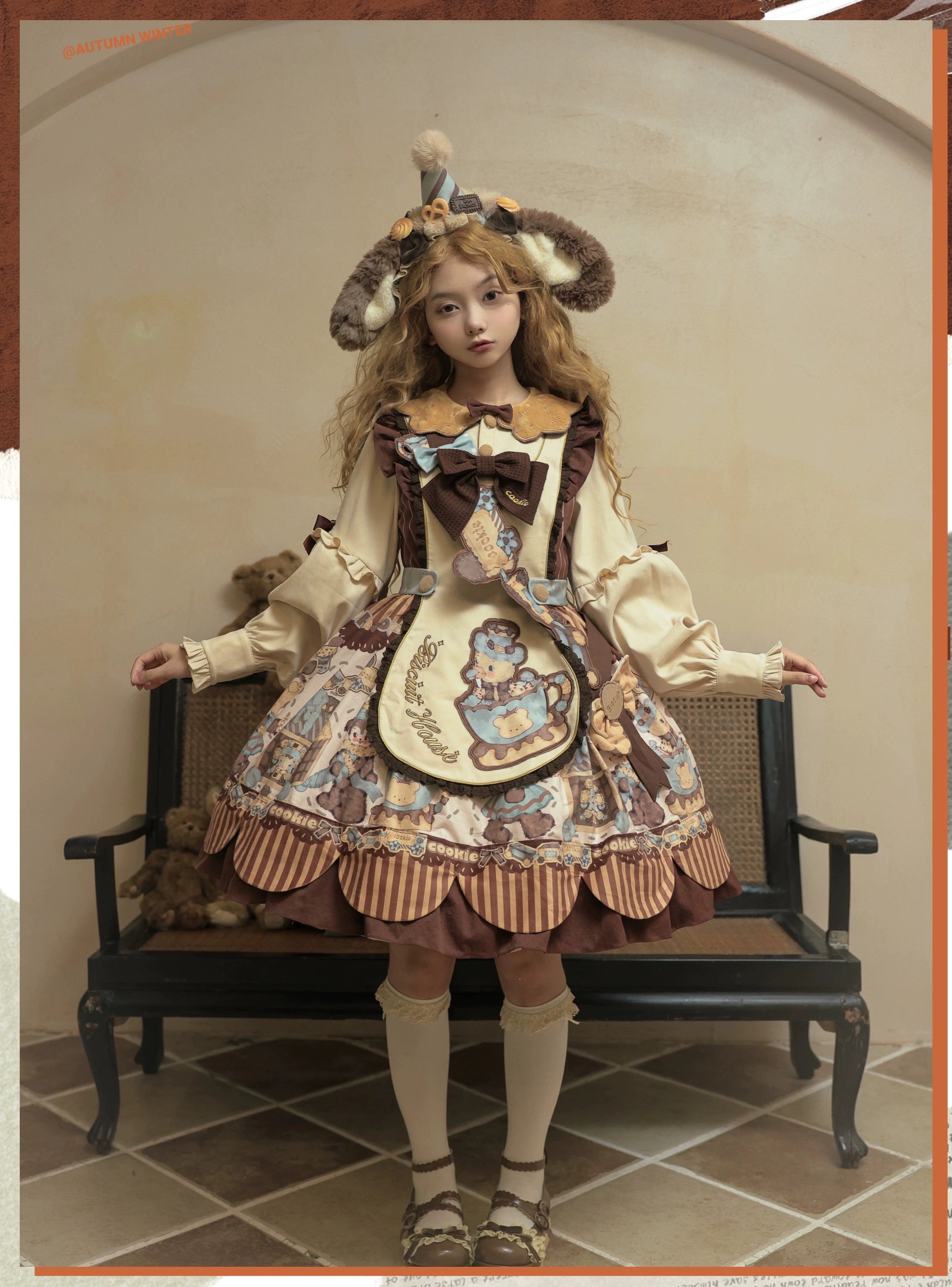 Star Fantasy - Bear Cookies - Kawaii Bear Printed Vintage Lolita Dress 43817:786429