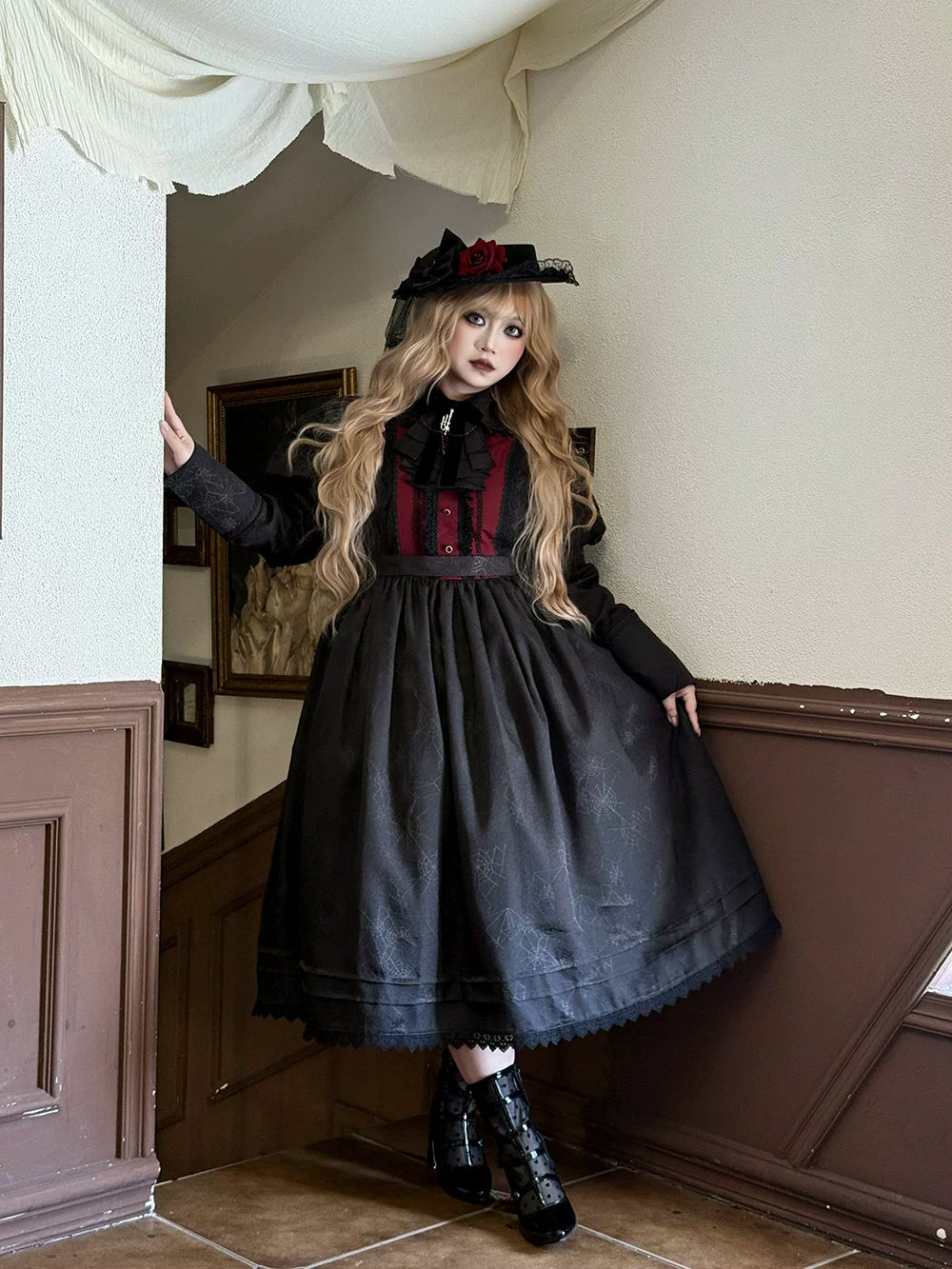 Blood Night Lantern - Jacquard Gothic Lolita Dress, Juliet Sleeve 44543:812279