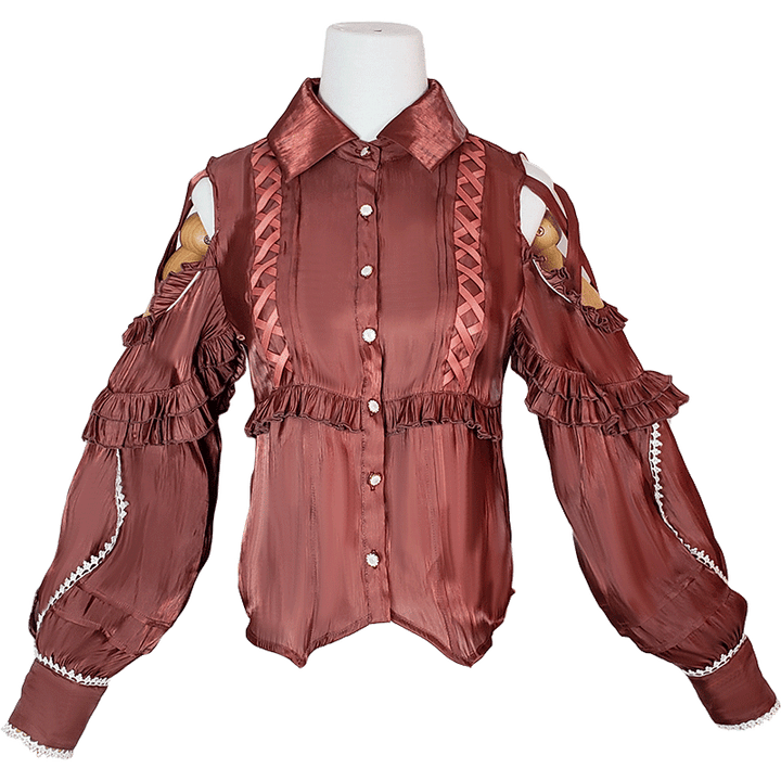 (BFM)OCELOT~Lolita Blouse Yuelong Poem Long Sleeve Inner Shirt S red (recommend to buy one size bigger than your usual size) 