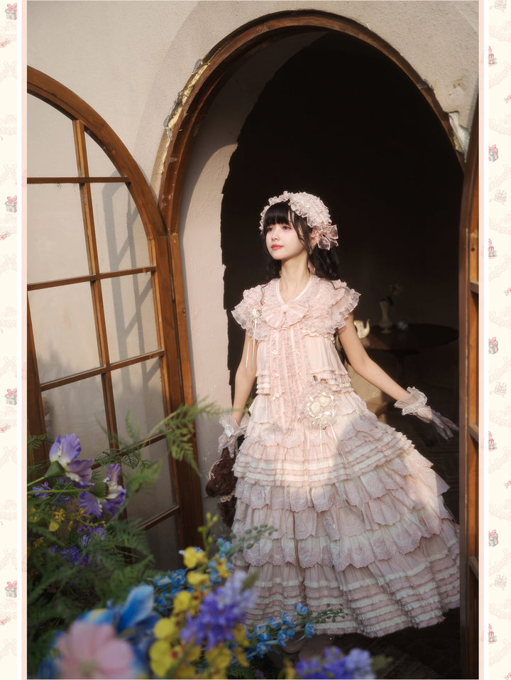 MEEKWIND~Dessert Bunny~Kawaii Lolita Dress Suit Bunny Printed OP and Tiered Ruffle JSK