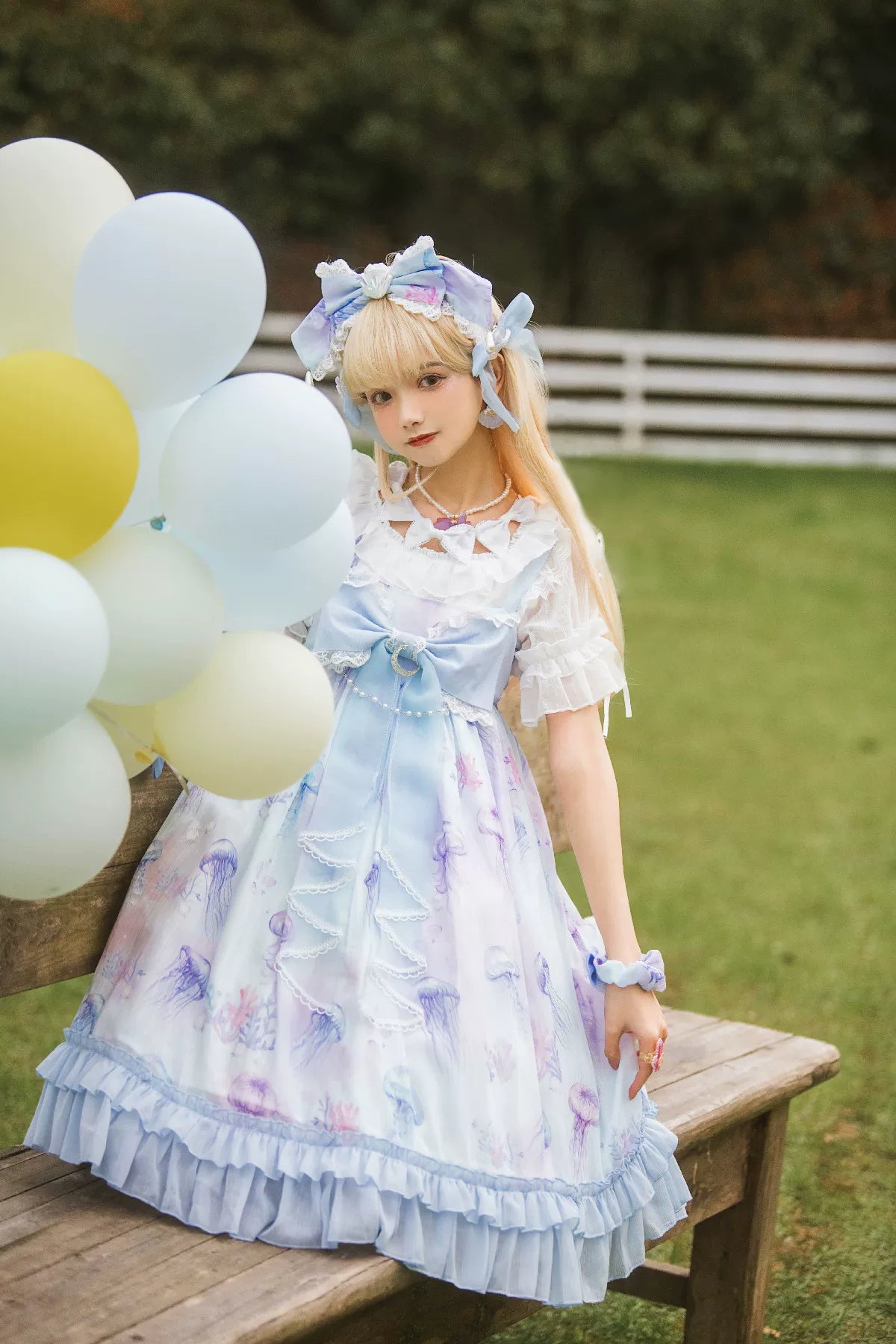 Coral Jellyfish - Sweet Lolita High-waist JSK Dress, Jellyfish & Coral Print 44906:827418