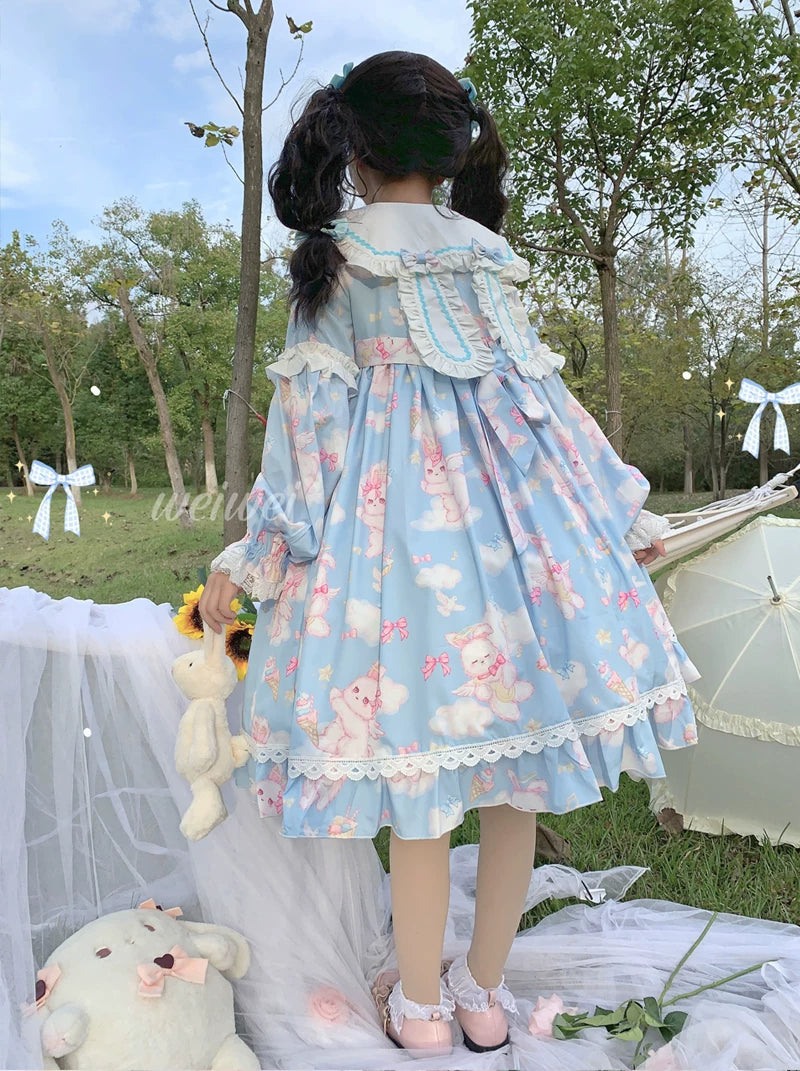 Sweet Soft Bunny - Printed Sweet Lolita OP Dress, Bunny Ears 44863:826544