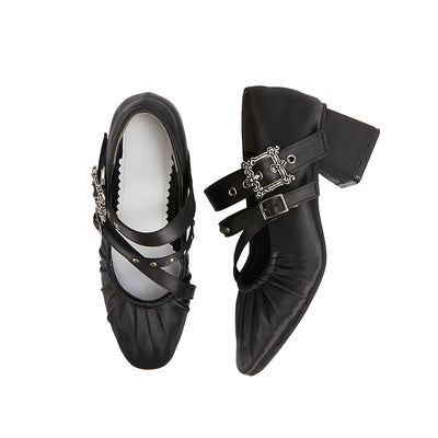 Momo~Merseburg Night~Gothic Lolita Mid Heels Retro Shoes Multicolors 34 Black 