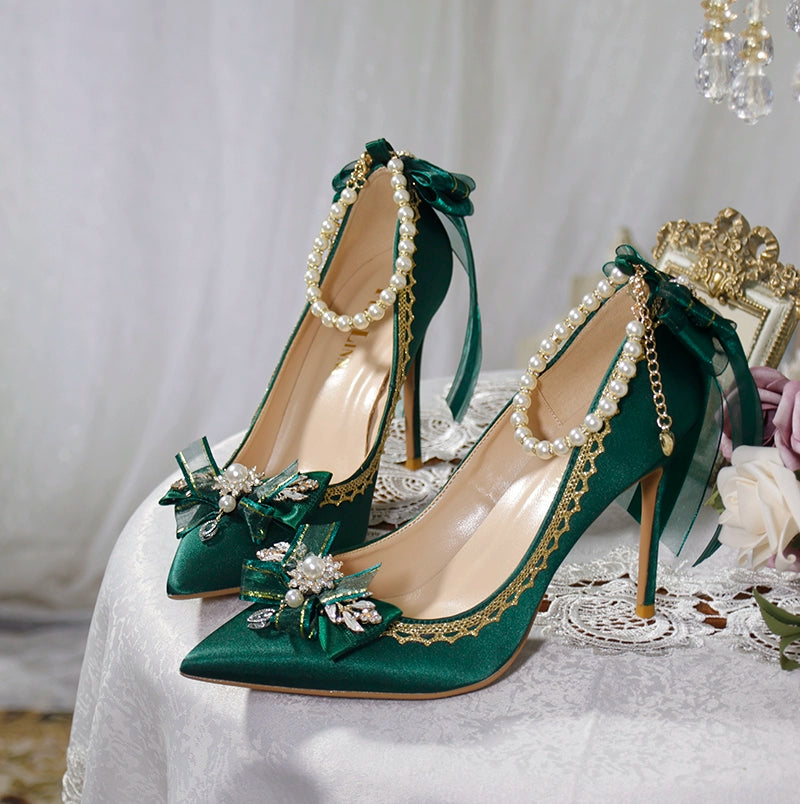 Dark green high heel shoes sales