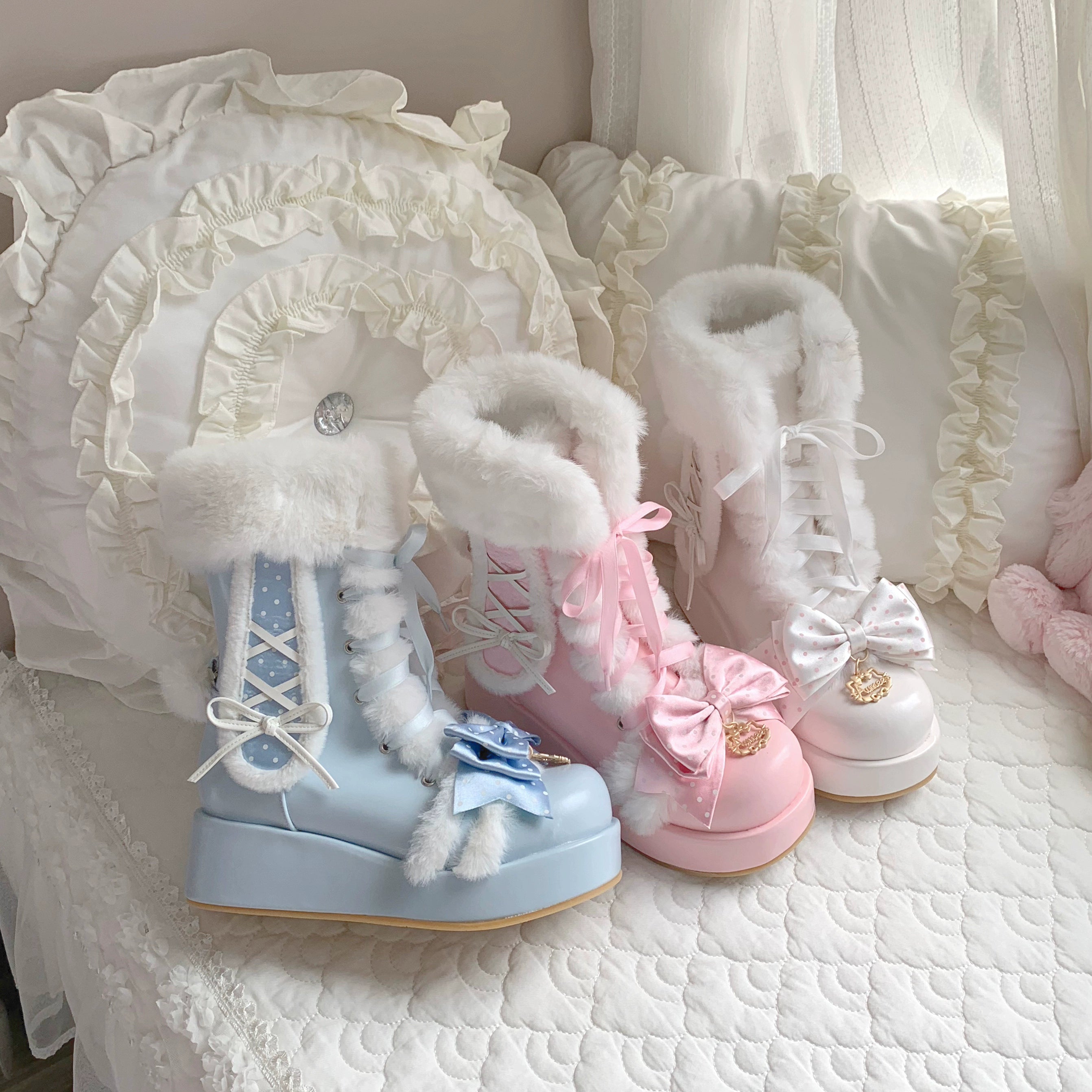 Aimee - Cherry Snow Bunny Ears - Winter Sweet Lolita Boots, Bunny Ears 44050:793536