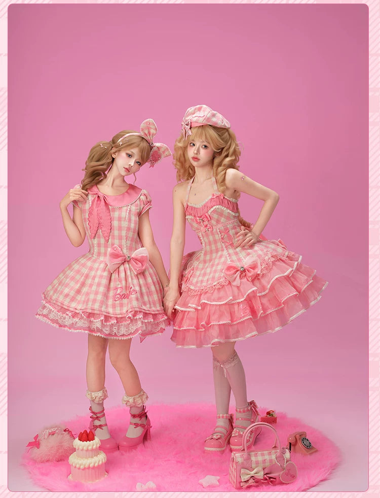 Blossom Daydream - IP Collab Sweet Lolita Dress Set, Pearl Plaid 45899:867279