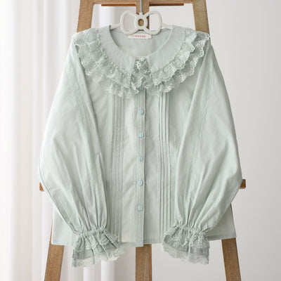 MIST~Hyde Garden~Daily Lolita Shirt Cotton BlouseLong Sleeves Blue-green S 