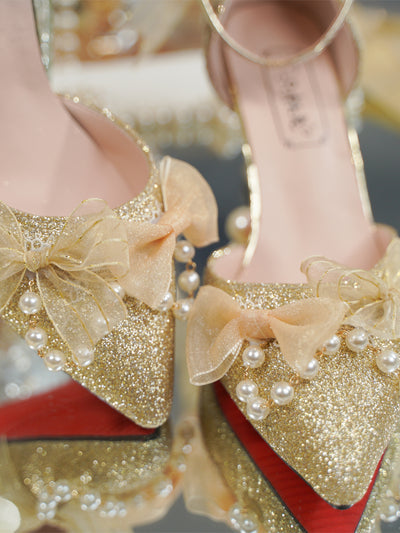 A Flying Rabbit~Song of Dawn~Golden Bride Lolita Handmade High Heels 33 gold 8cm 