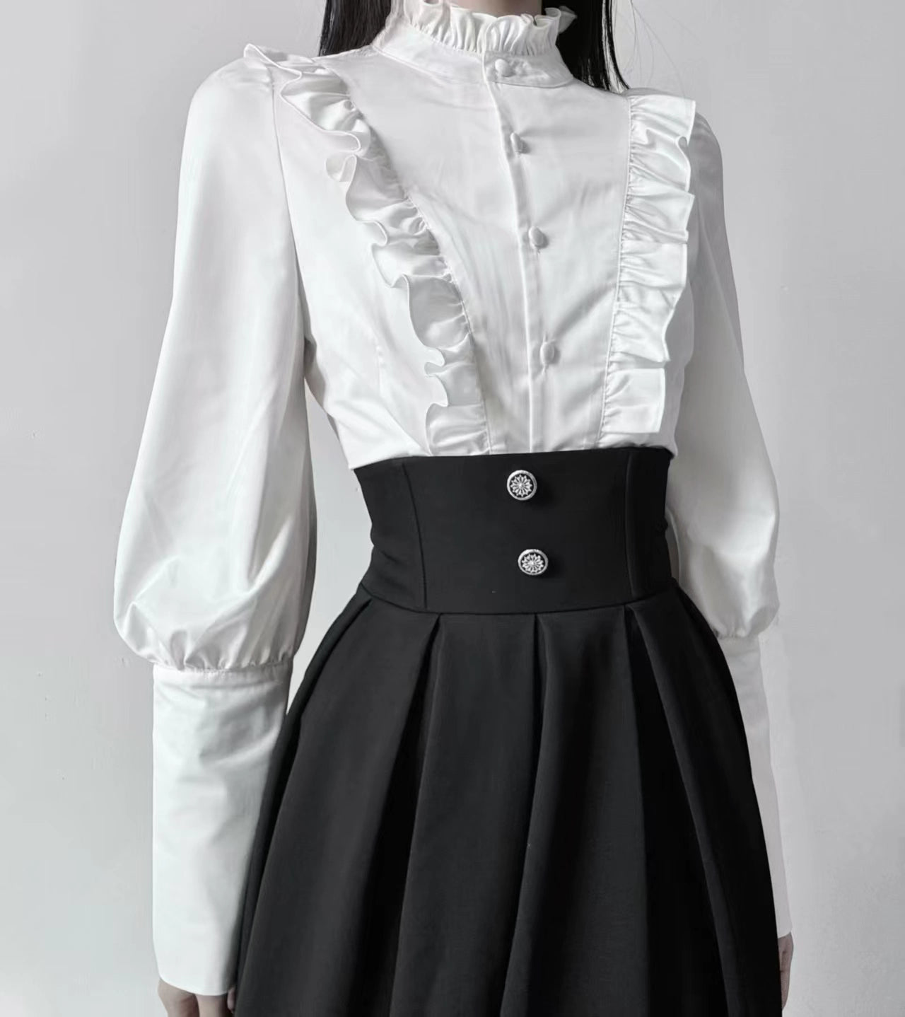 Nightingale Girl - Ode to Nobility - Gothic Lolita Mutton Sleeve Shirt, Detachable Jabot 44130:797088