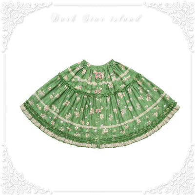 Dark Star Island~Lily&Mountain Breeze~Lily Print Lolita Camisole Skirt Set S Green skirt 
