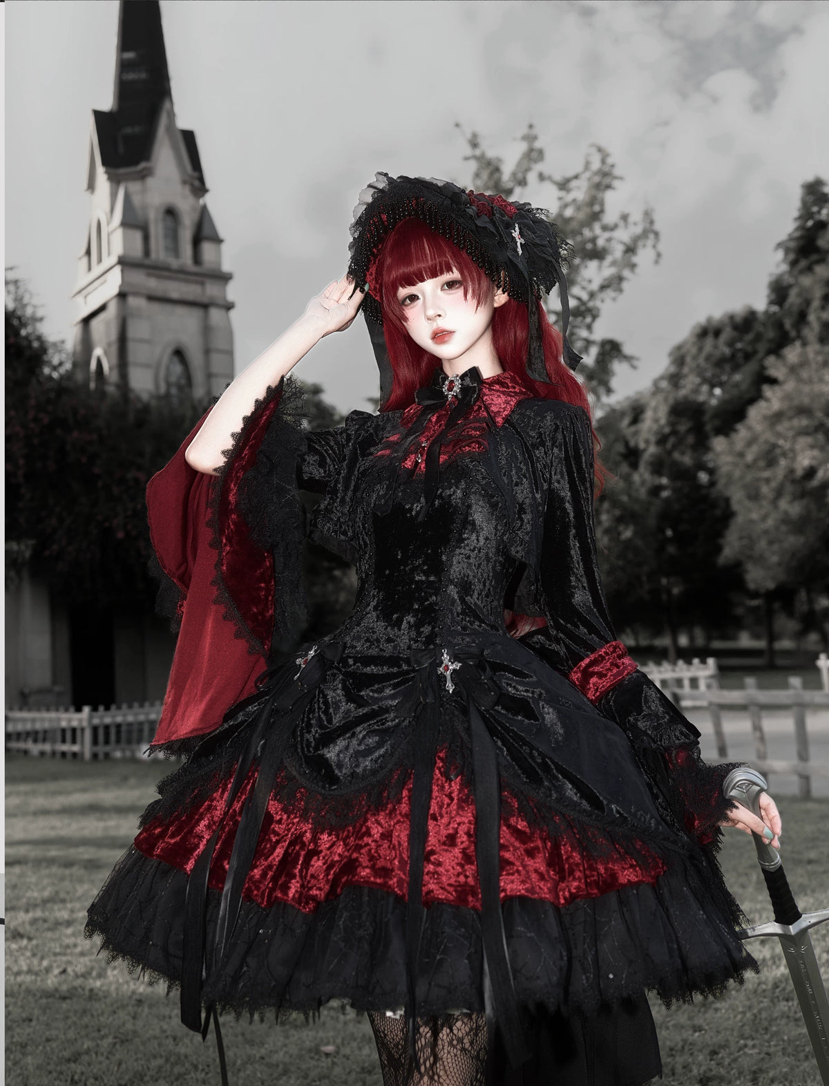 Dark Raven Poem - Gothic Lolita JSK & Bolero Dress Set, Diamond Velvet 45967:869783