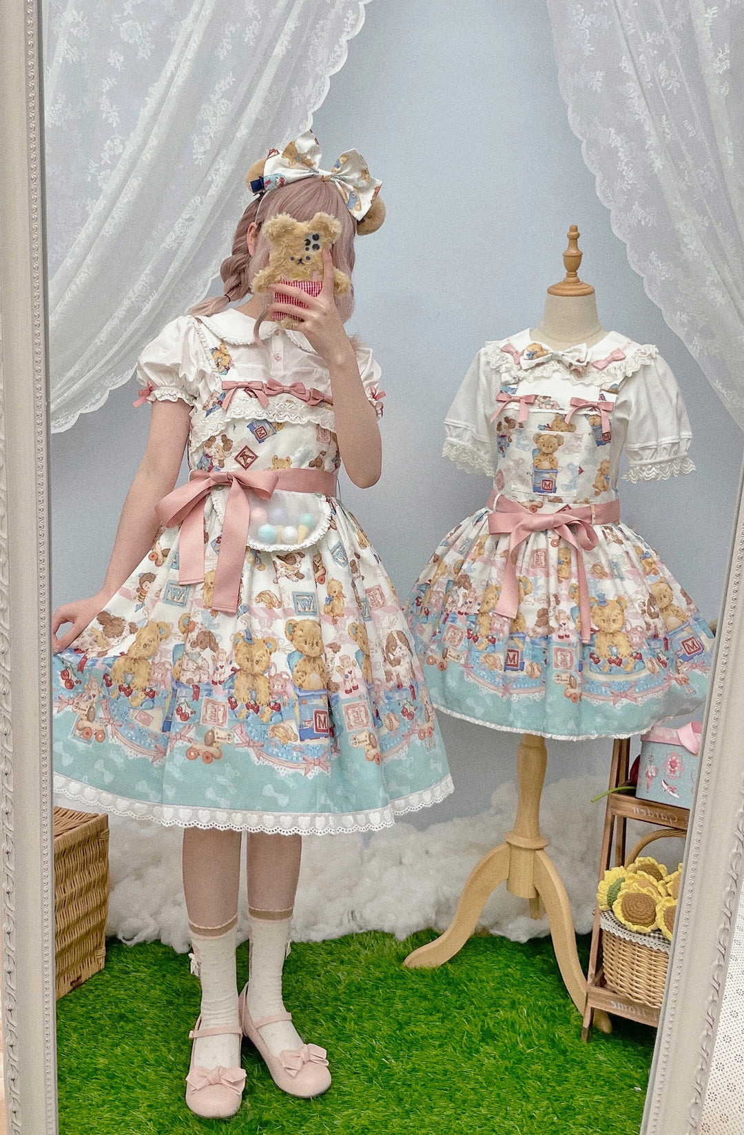 Walnut Museum~Toy Anniversary~Kawaii Lolita Dress Suit Bear Print JSK and Salopette