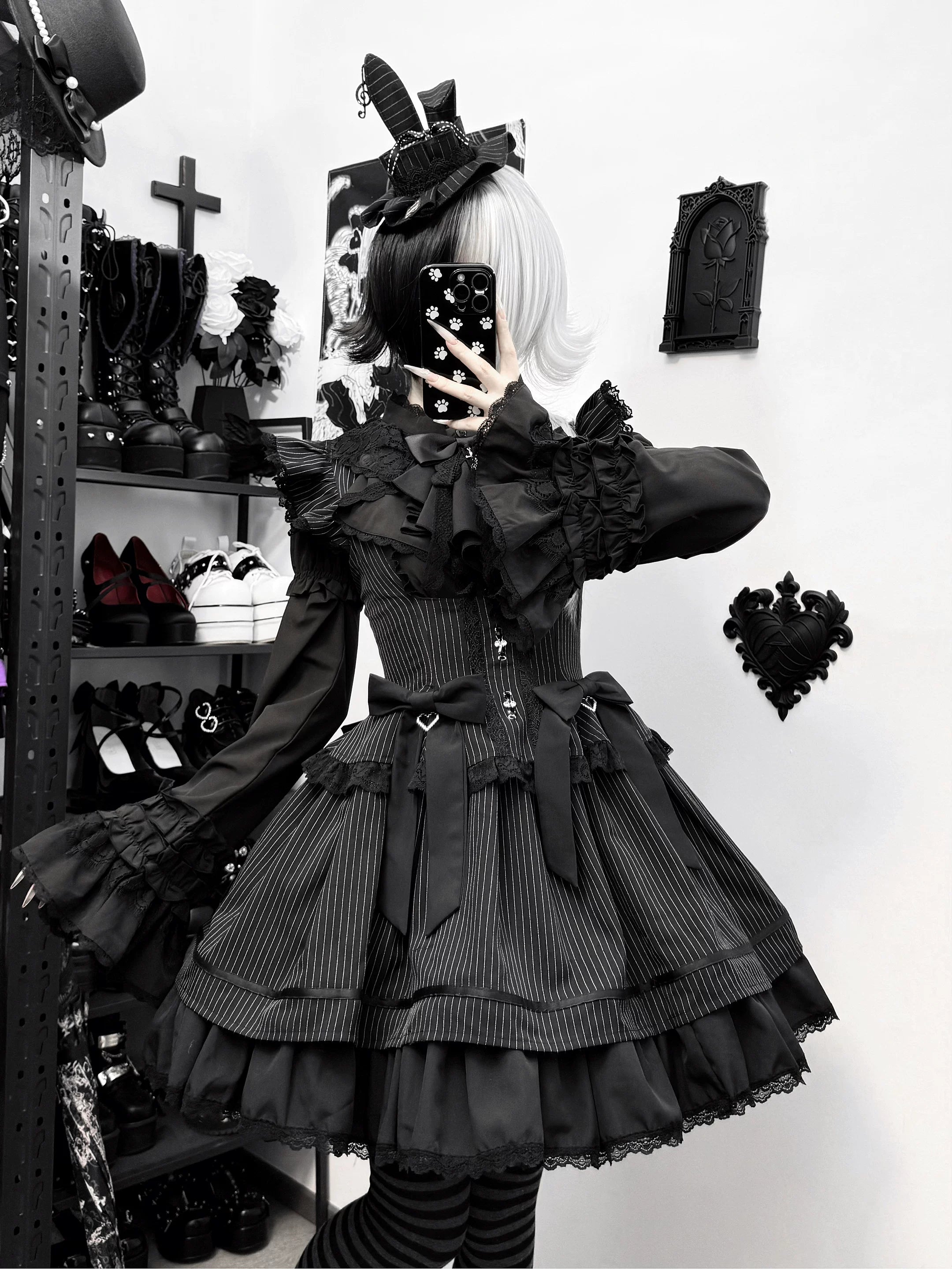 Moon Oath - Gothic Lolita Bust-supporting JSK Dress, Striped Style 44489:811255