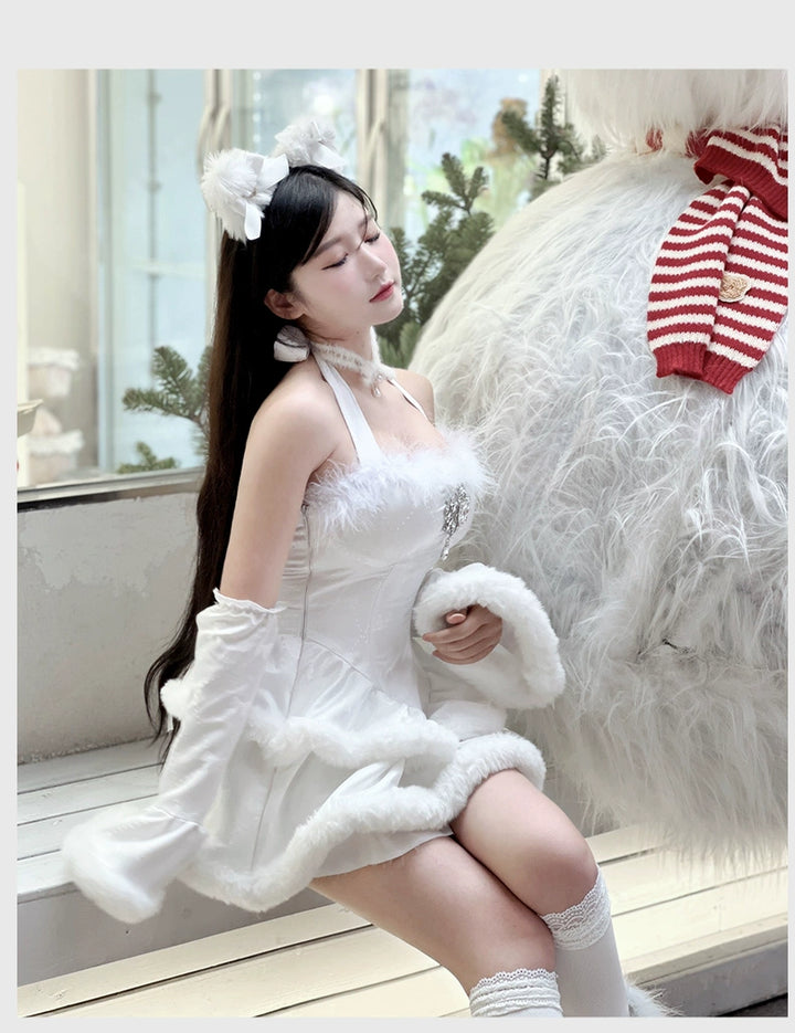 (BFM)Diamond Honey~Snow Country Elf~Elegant Lolita Dress Set with Plush Sparkling Diamonds   