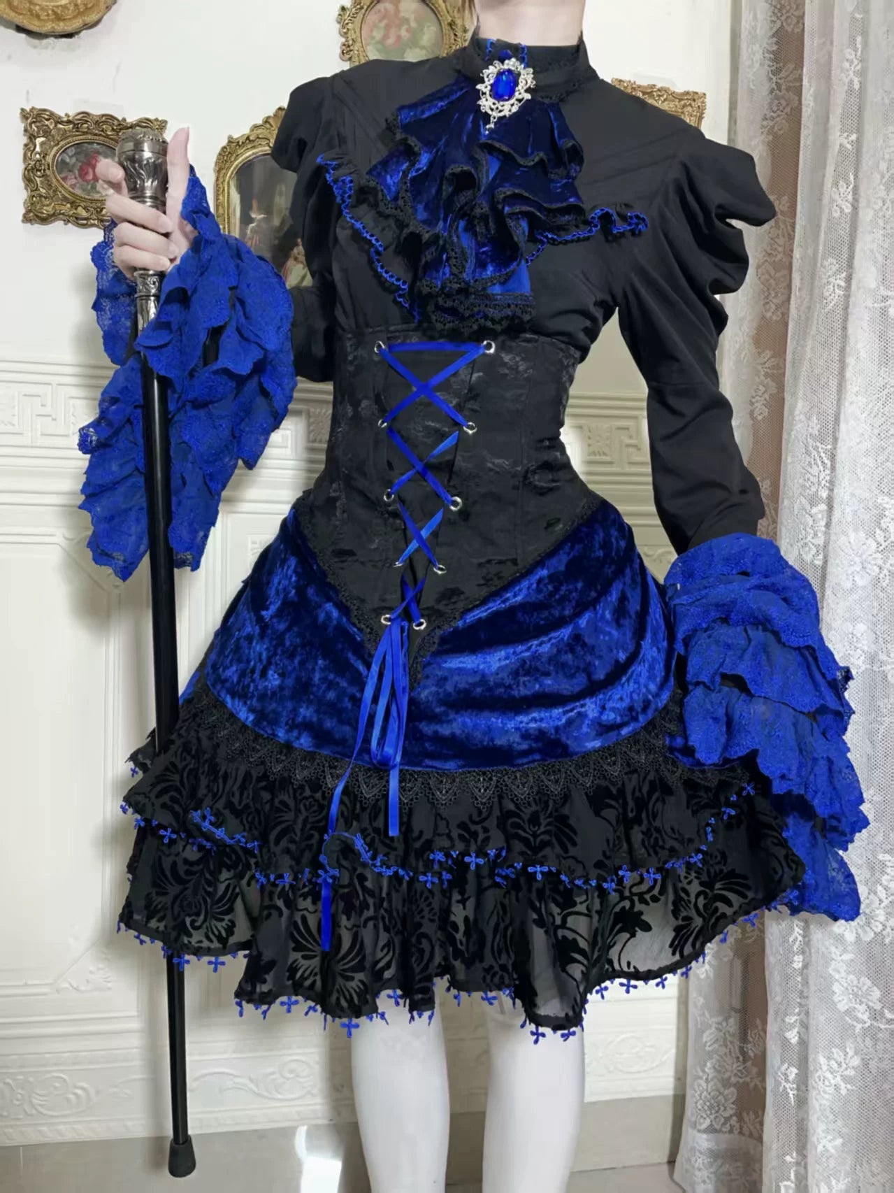 Twilight Hour - Gothic Lolita Hime-sleeve Blouse & Corset Skirt Set 45373:845832