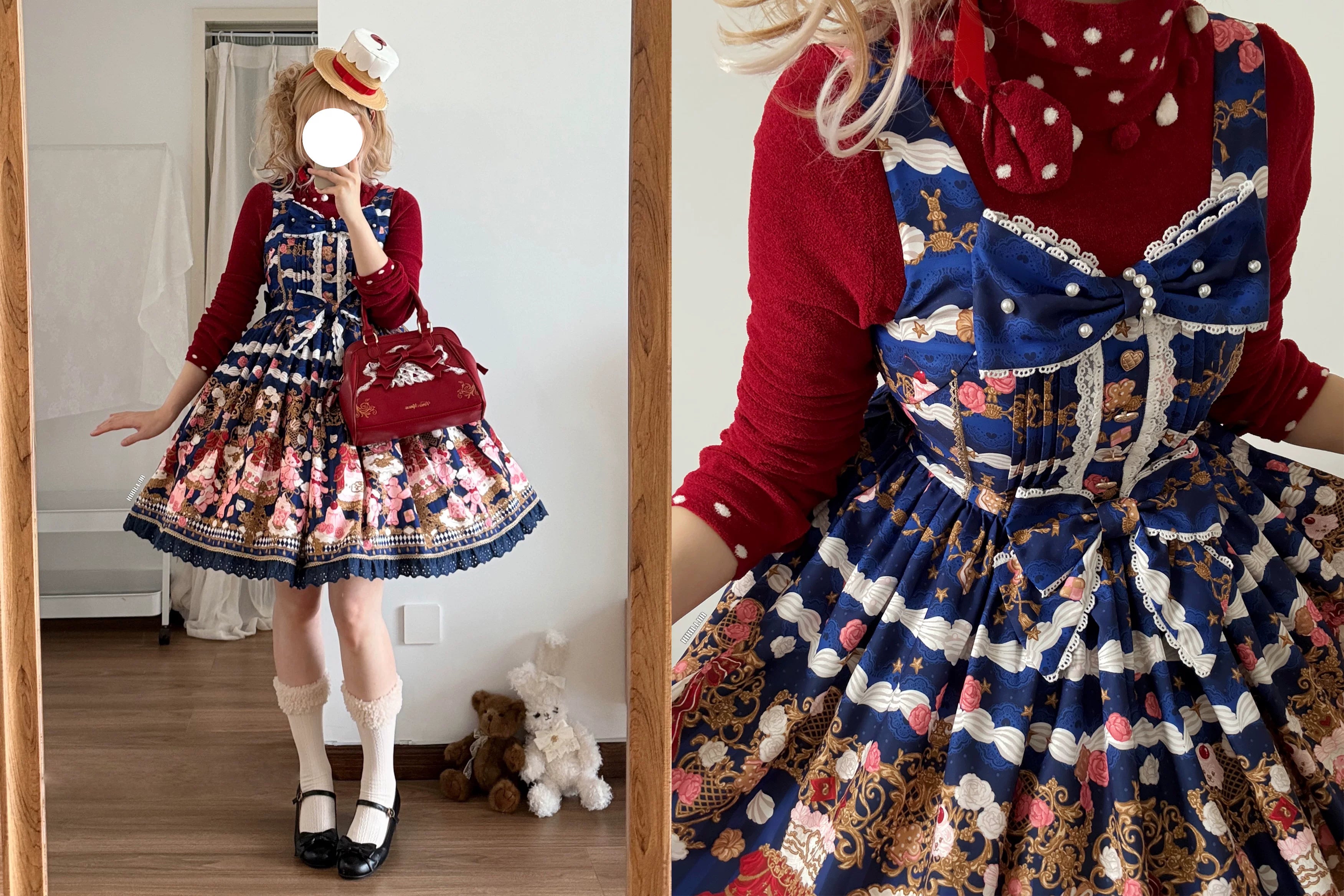 Sugar Festivaly - Kawaii Lolita JSK Dress, Cake & Bear Print 44540:811788